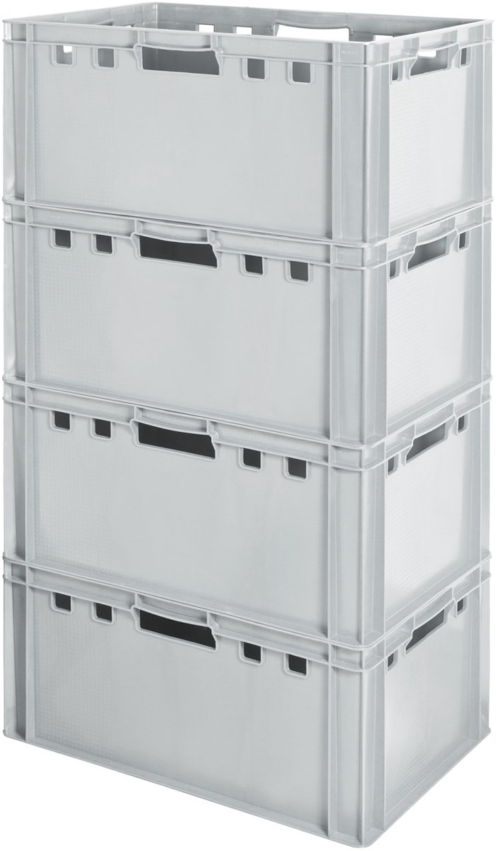 4 E3 Vleeskrat, Voedselveilige Eurobox, Slagerskist, Opbergdoos, Plastic Bak, Stapelbare Opbergkrat, 60 x 40 cm, Grijs, Kingpower