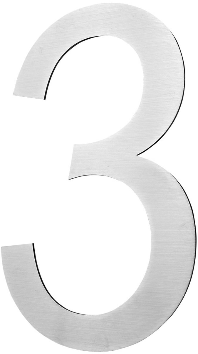 Roestvrijstalen huisnummer – 20 cm groot – 3 cijfers – Geborstelde afwerking – 2D Arial-lettertype – V2Aox
