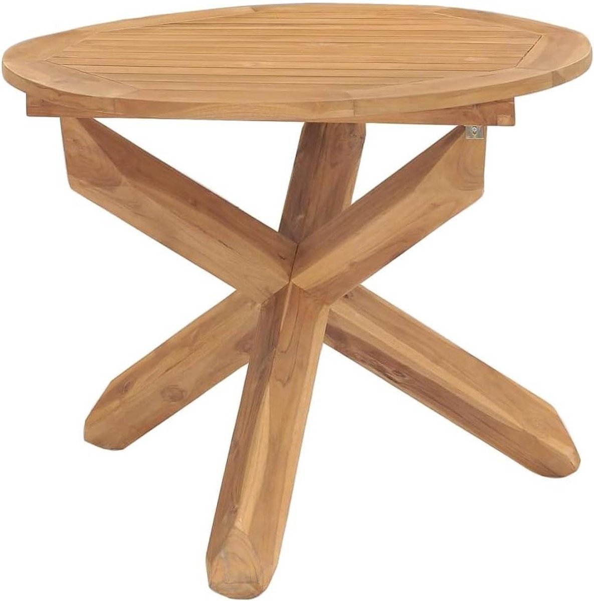 Tuintafel Massief Teakhout - Houten Buitentafel Tuinmeubel - Buiten Eten - Weerbestendig Hout - Ø90x75 cm - Natuurlijk Hout