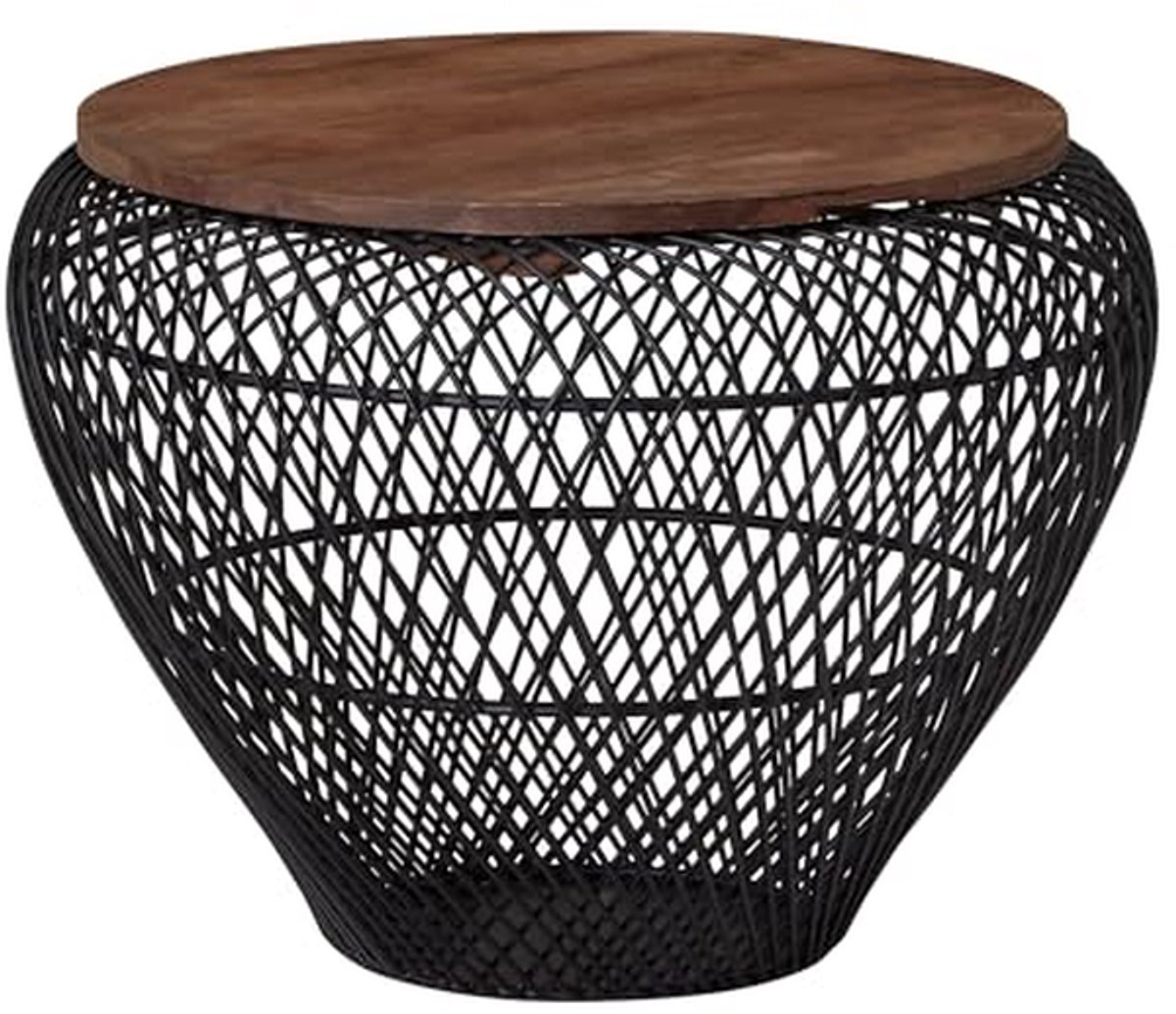 Koffietafel Metaal Hout - Salontafel Bijzettafel - Woonkamer Opbergen - Handgemaakt Uniek - 60x60x45 cm - Zwart