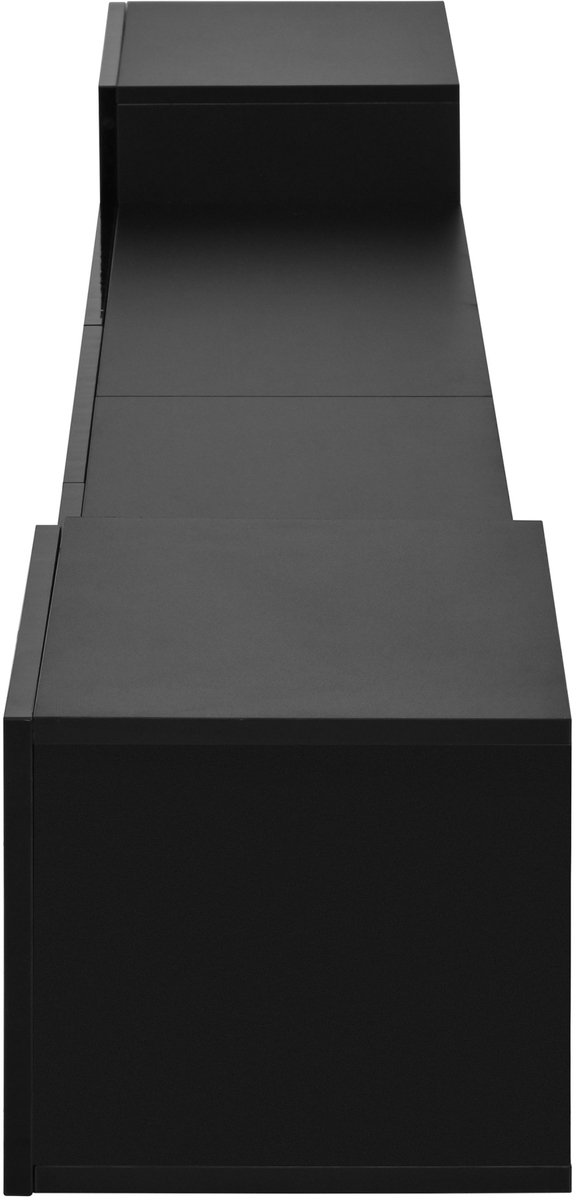 OKWISH Dressoir - Wandhangend TV-Meubel Met Hoogglans Deuren En Ledverlichting - 245x30x26 cm - 5 Deuren - Gesloten Opbergruimte - MDF Zwart