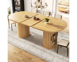 OKWISH Eettafel - Uitschuifbaar Met Verborgen Opbergvak - 149,8-189,7 x 80 x 75 cm - Voor Kleine Ruimtes - MDF Naturel