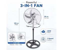House Of Atelier - 3-in1 Ventilator - Staande Ventilator - Tafel Ventilator - Muur Ventilator - 65W vermogen - 3 Snelheden - Zwart