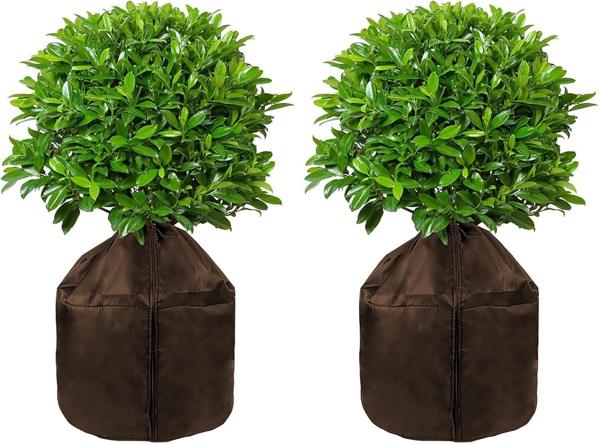 Set van 2 Winterbescherming voor Planten, 65 x 70 cm, Vorstbescherming, Tuinplanten, Beschermhoes met Koord en Rits, Buitengebruik, Fruitbomen, Potplanten, Bruin