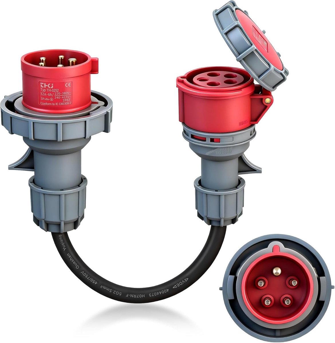 CEE-adapter 32 A naar 16 A, waterdichte krachtstroomadapter met beschermkap voor elektrische apparaten, ideaal voor werkplaatsen en auto-accessoires