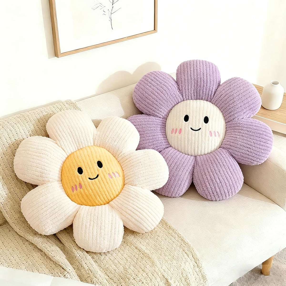 Zachte paarse bloemen zitkussen voor decoratie in huis, kantoor en slaapkamer - Schattige en comfortabele kussens