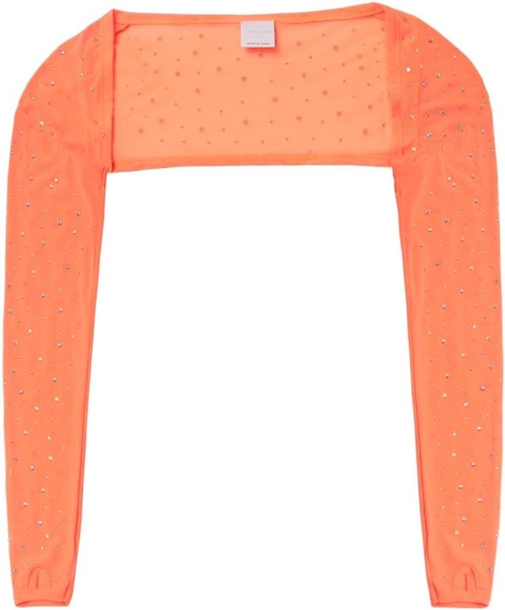 Rhinestone dansshirt met schouderverbinding, elastische mesh kwaliteit voor buikdansen en oriëntaalse dans, ideaal voor dansoptredens en trainingen