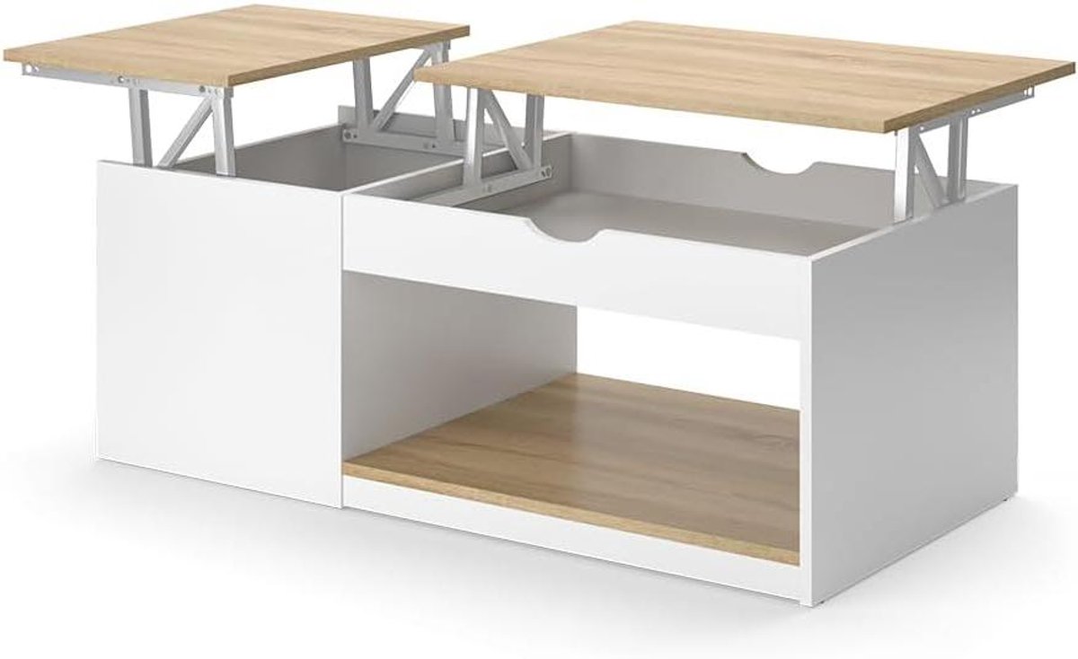Salontafel - Bijzettafel Woonkamer - Ontspannen in de woonkamer - Inklapbaar en ruimtebesparend - 110 x 55 cm - Wit Sonoma