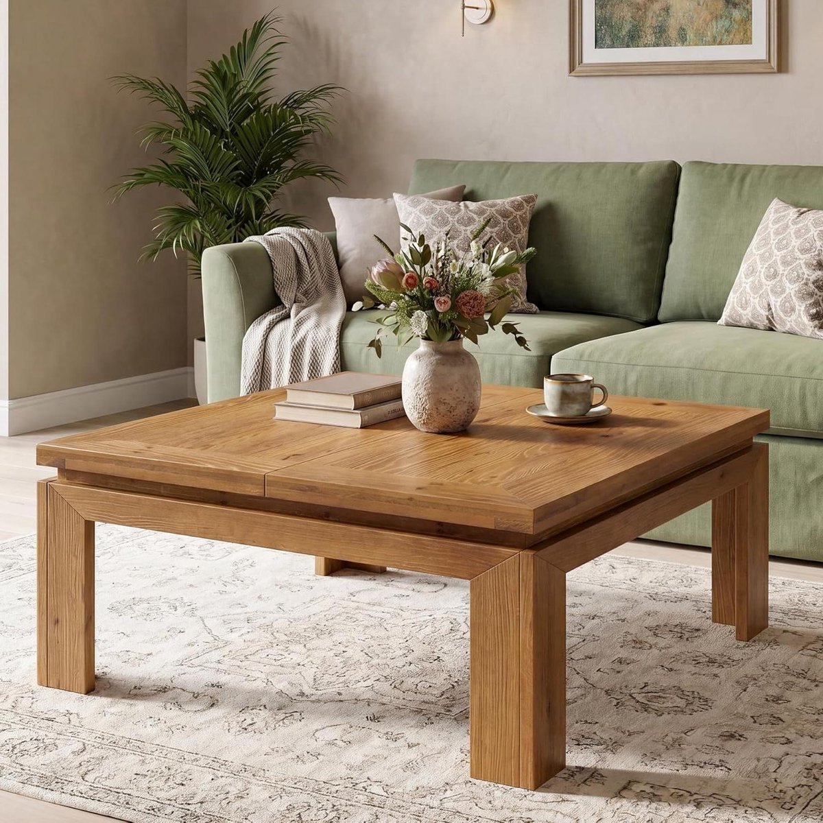 Salontafel Massief Hout - Woonkamertafel Vierkant - Meubilair Plaatsen - Industriële Stijl - 100 x 100 x 45 cm