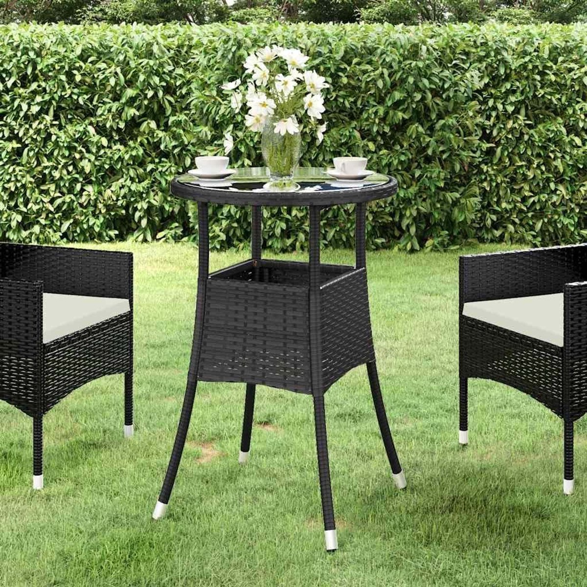 Ronde Tuintafel - Balkontafel Terrastafel - Buiten Eten - Gehard Glasblad - Ø 60 x 75 cm - Zwart