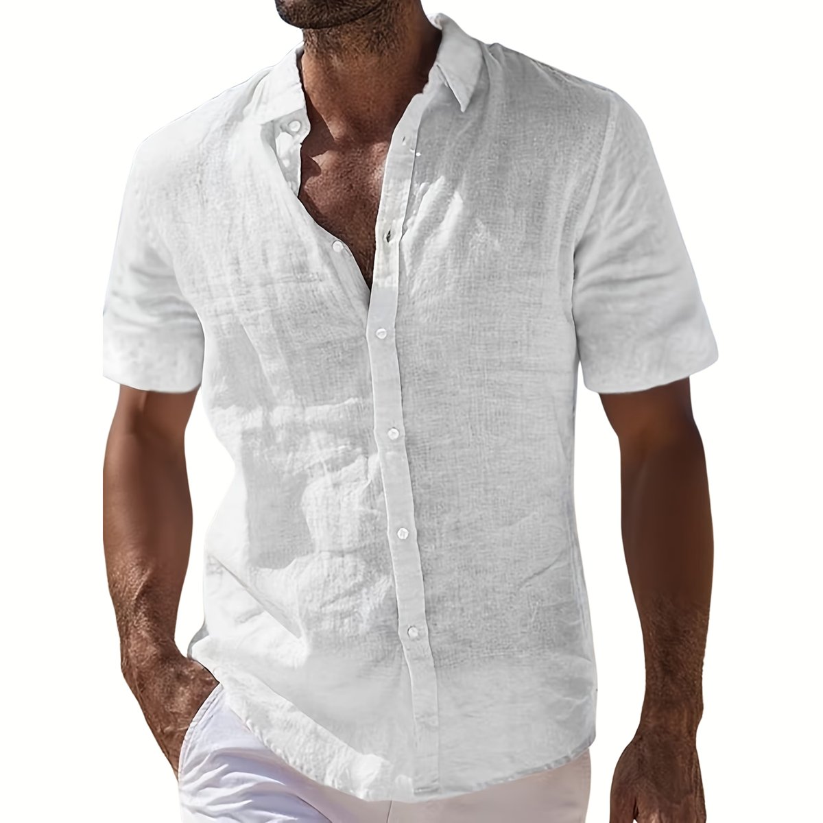 Currero Linnen Blouse Heren T Shirt Polo Overhemd Shirt Zomer Ibiza Stijl Wit