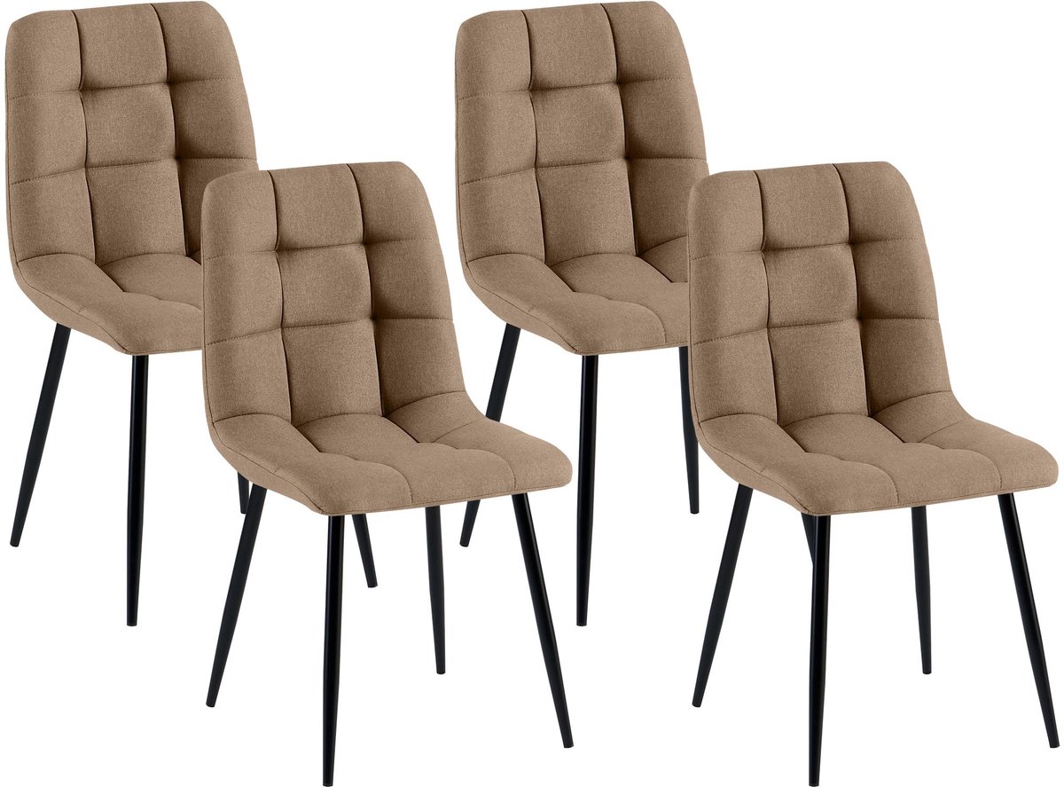 CLP Antibes Set van 4 Eetkamerstoelen - Zonder armleuning - Metaal frame - Stof/taupe