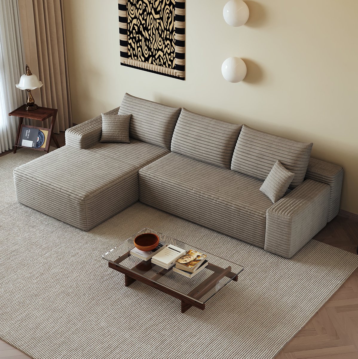 MIVRAY Hoekbank 270 x 175 cm - Modulair Met L-vormige Chaise Longue Zonder Montage - Voor Woonkamer Slaapkamer En Appartement - Stof Camel
