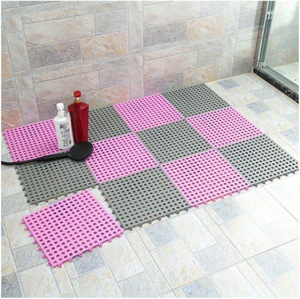 Toilet Mat - Badkamermat Douchemat - Veilig Douchen - Hollow Design - 18 Stuks - Roze Grij