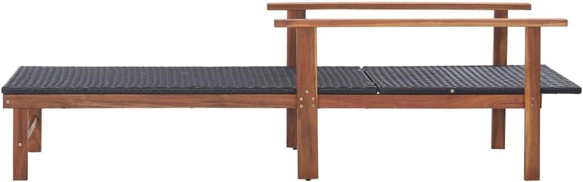 Zonnebed Polyrotan - Ligstoel Tuin - Buiten Ontspannen - Acaciahouten Frame - 200 x 55 x 56 cm - Zwart