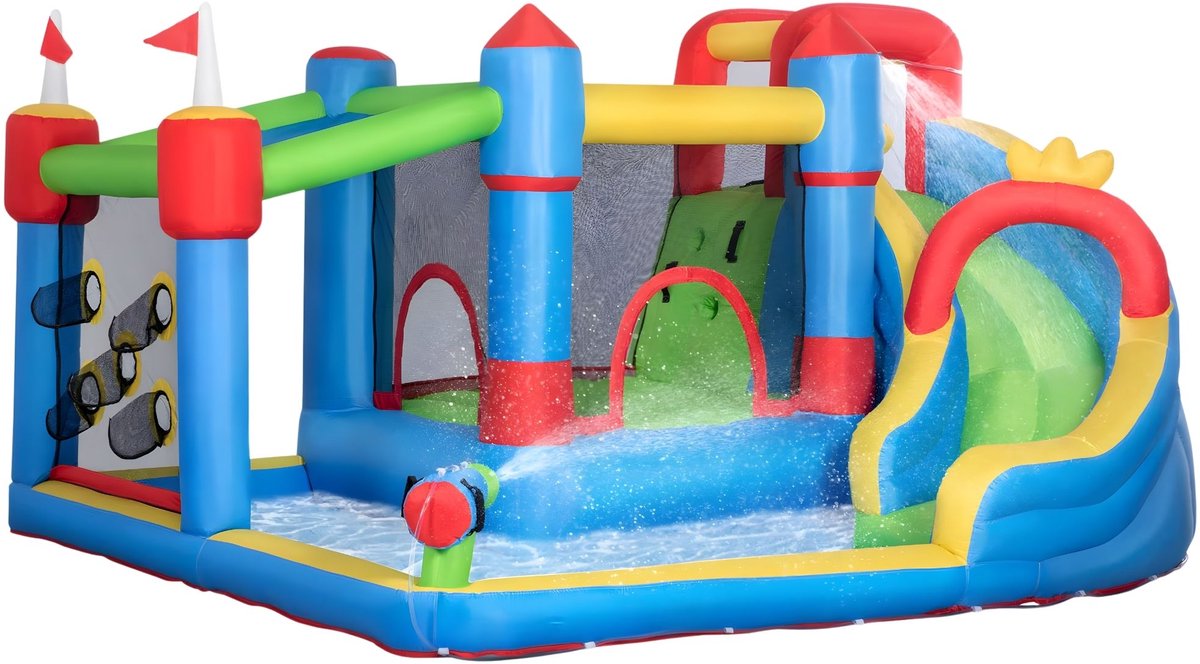 Opblaasbaar Springkasteel - Met Zwembad en Glijbaan - voor kinderen en buiten - Multicolor