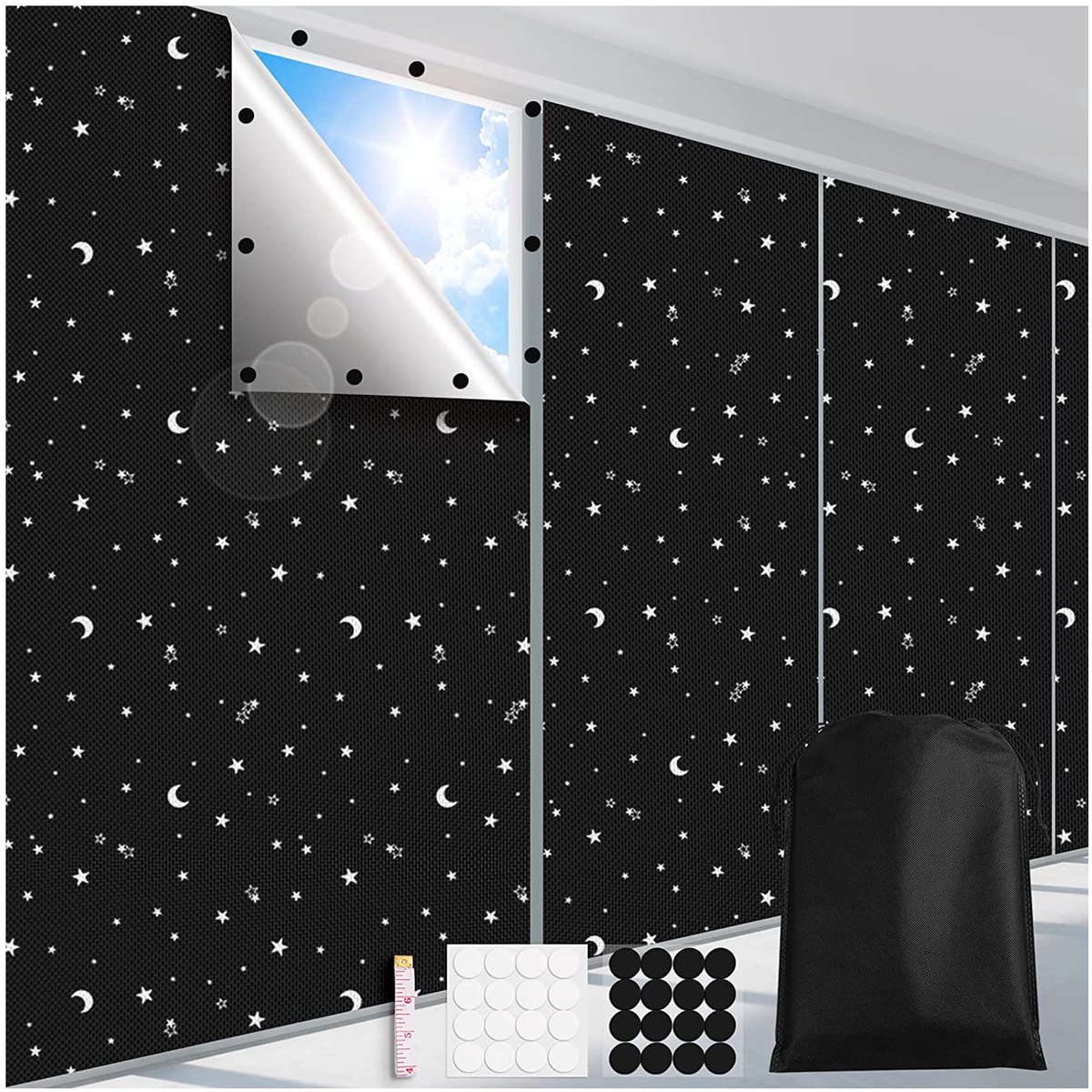 Verduisterende Gordijnen - 100% Blackout - 200 x 145 cm - DIY op Maat te Snijden - Ideaal voor Slaapkamer, Kinderkamer en Reizen - Zwart