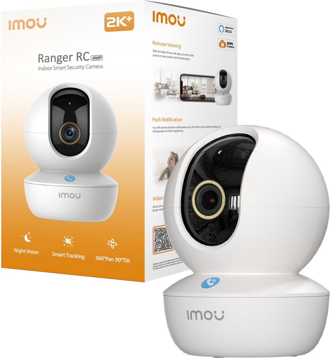 IMOU Ranger RC 2K+ Binnen Beveiligingscamera 4MP - Wifi IP Camera - 360° Draaibaar - AI Persoonsdetectie & Auto Tracking - Nachtzicht - Tweeweg Audio - Privacy Mode