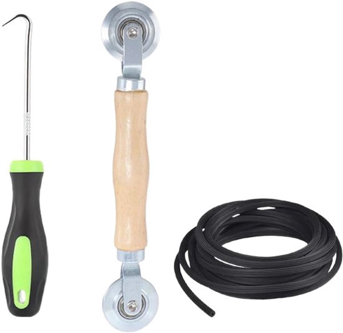Insectenwerende ramen gereedschap set - 4 stuks met houten handvat voor muggennetten en deurafdichting