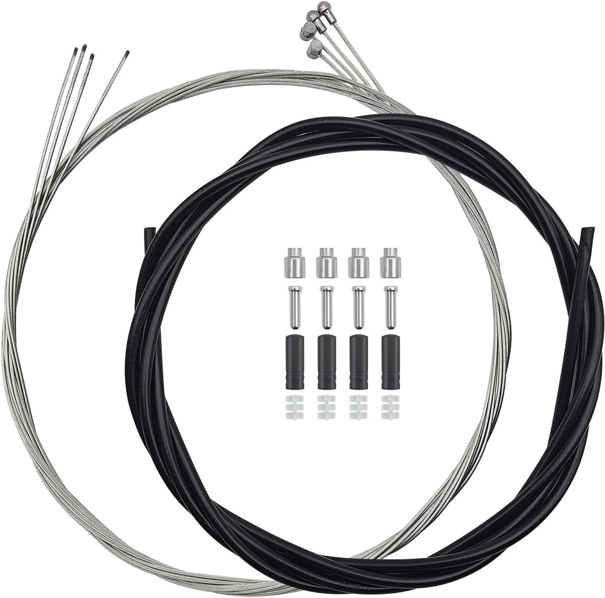 Complete Fietsremkabel Set met 2.5m Kabelhuis en Crimpaccessoires voor MTB en Racefietsen, Inclusief 4 Stuks Remkabels en Universele Compatibiliteit