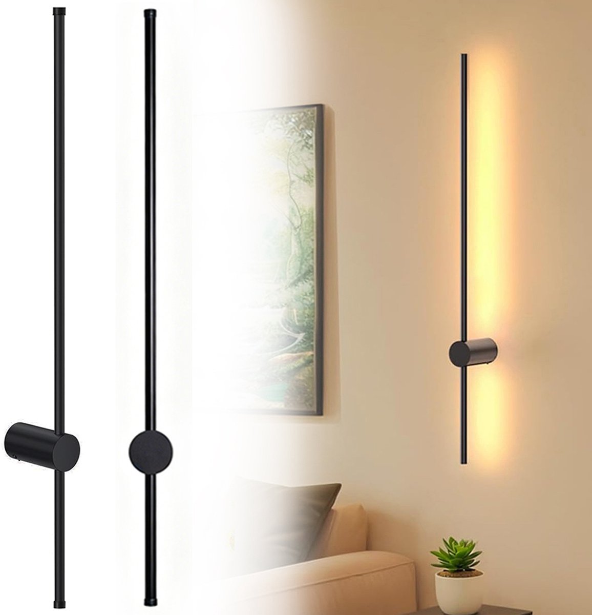 LED-wandlamp - 60 cm - Warm 3000K licht - Draaibaar - Wandlamp met enkele strip - Sfeerverlichting - Minimalistische luxe - Moderne trapverlichting - Geschikt voor slaapkamers, woonkamers, hallen en studeerkamers - Bedrade versie - Zwart