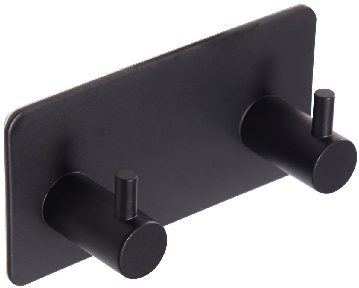 Handdoekhaakje - Zelfklevend haakje - Wandhaakje 2-in-1 - Duo haak - Dubbele haak - Ophanghaakje - Badkamer accessoires - Zonder boren - Metaal - Zwart - 1 stuk - Jonyx