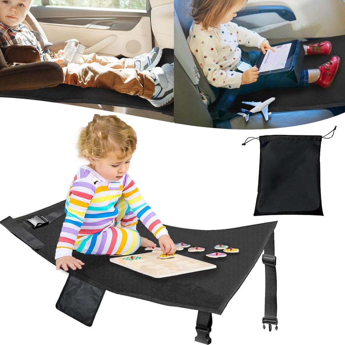 Vliegtuig voetensteun - Reisbed kinderen - Comfortabel reizen - Draagbaar en opvouwbaar - 40x40x35 cm - Grijs