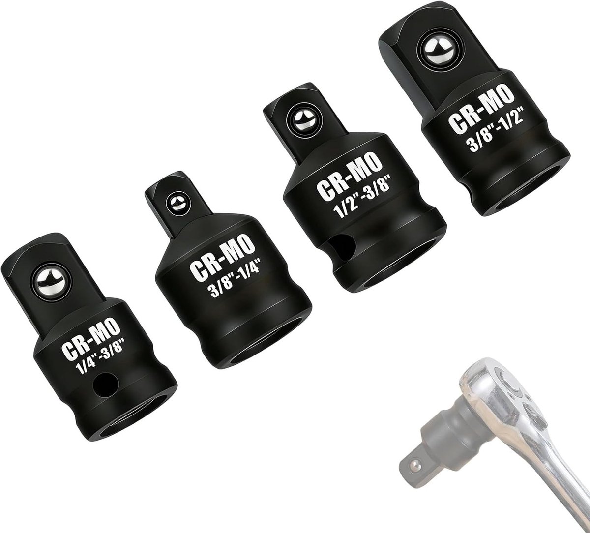 Dopsleuteladapter set van 4 stuks, reduceeradapter voor impact en ratel, geschikt voor boorgereedschap en ratelbussen