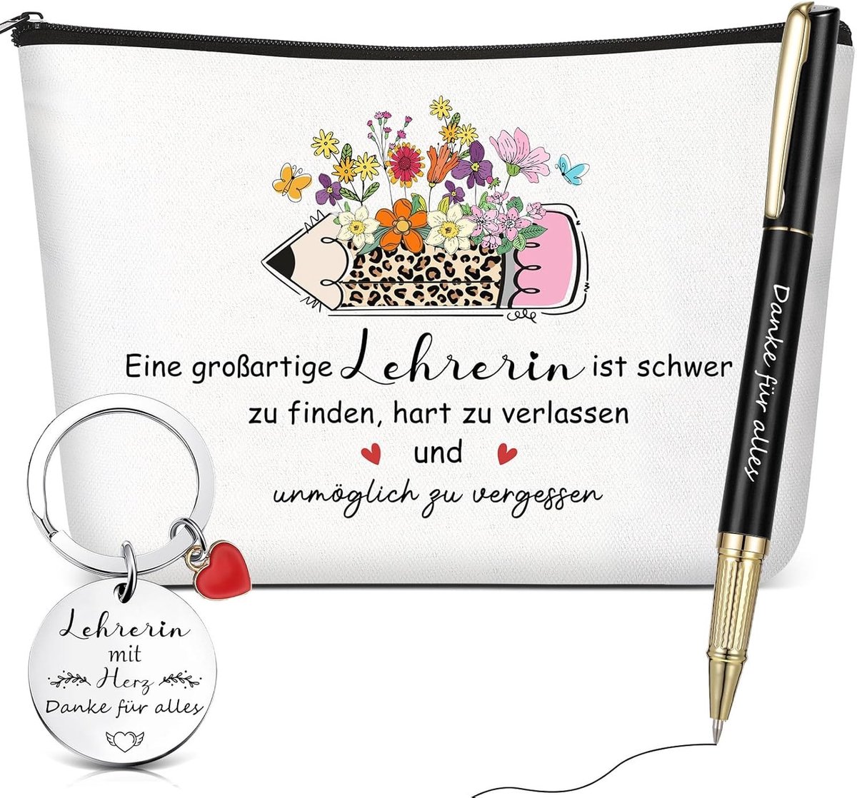 3 Stuks Afscheidscadeau Voor Leraren - Bedankcadeau Met Cosmetische Tas, Sleutelhanger en Pen Voor Dag Van de Leraar en Diploma-Uitreiking