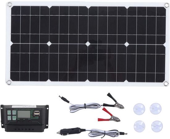 Zonnepaneelset, 250W 12V/24V waterdicht draagbaar zonnepaneel startersset met 250W monokristallijn zonnepaneel + 10A laadregelaar voor camper, auto, boot, aanhanger, marine, huis e
