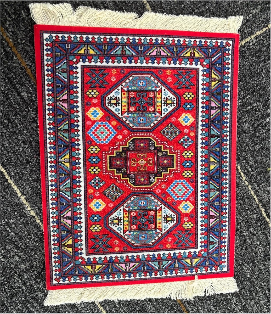 Creatieve Mini Muismat met Oosters Tapijtpatroon van Textiel en Katoenen Franje - 28 x 18 cm, Perfecte Accessoire voor Computer en Bureau
