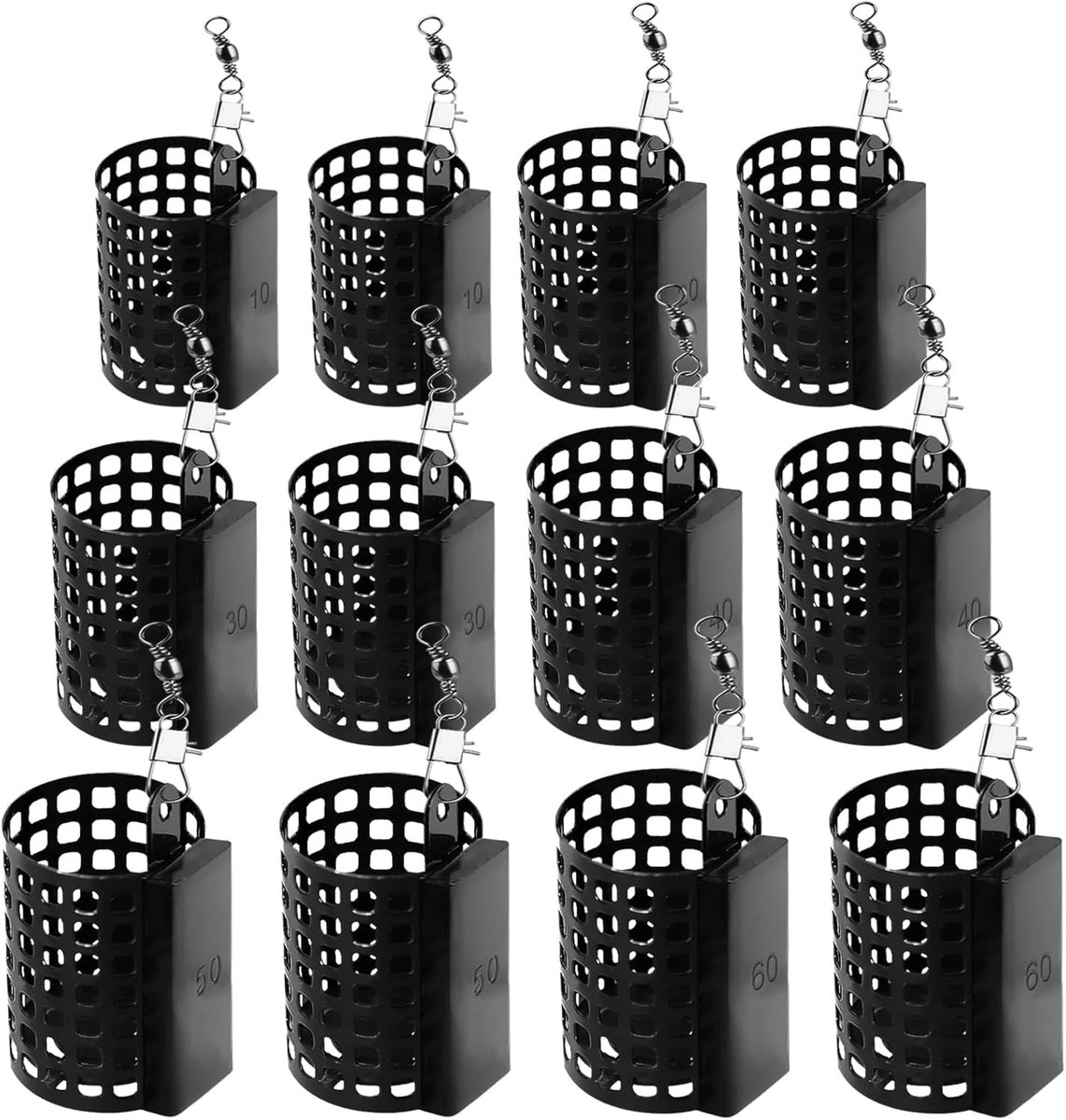 12 Stuks Visvoer Mandje met Gewichten en Draaisnap - Ideaal voor Karper en Andere Vissen, Perfecte Visaccessoires voor Efficiënt Voeren