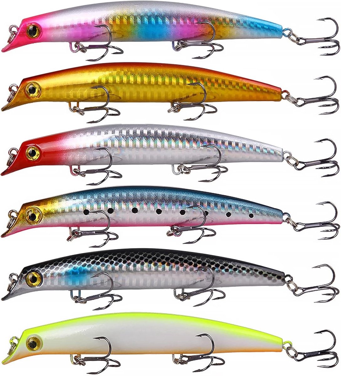 Set van 6 Flitsende Lichten voor Vissen, 12.5 cm, Aas, Spinner met Boorhaak voor Elke Visser