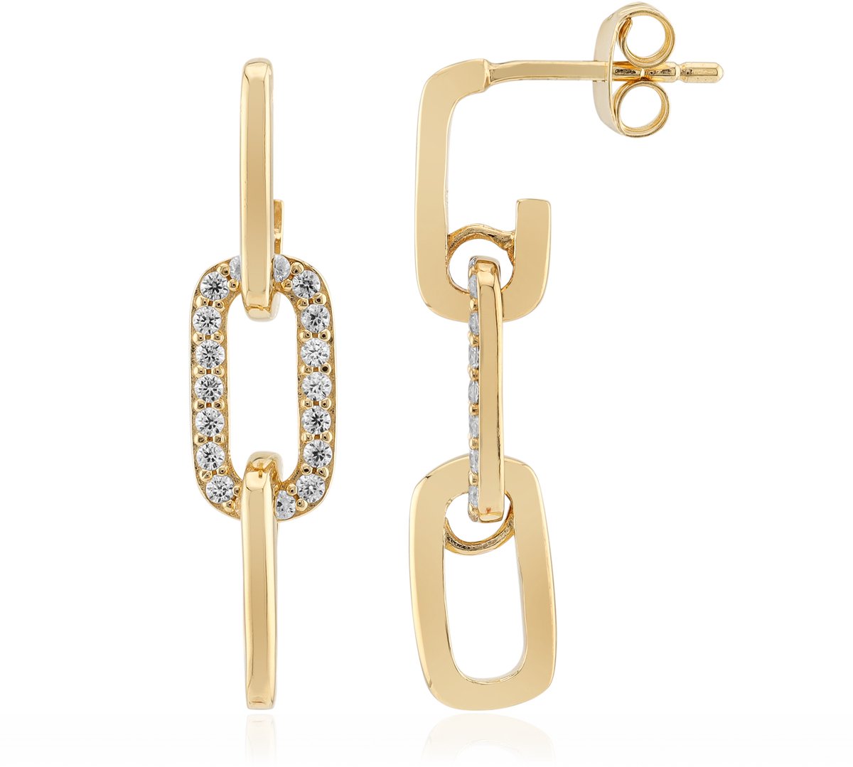 Cavill - Zilveren Oorbellen Verguld 925 Sterling Zilver - 36 Tanzanische Zirkonia 0,441 ct - Modern Kettingschakel 29 mm - Elegante Dames Sieraden
