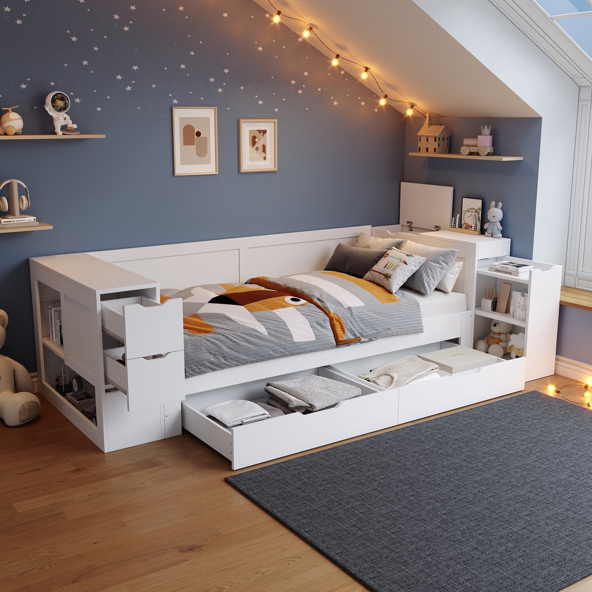 Kinderbed 90 x 200 cm – met hydraulische opbergruimte – voor kinderkamer en tienerkamer – praktisch ruimtebesparend ontwerp – praktische slaapoplossing voor