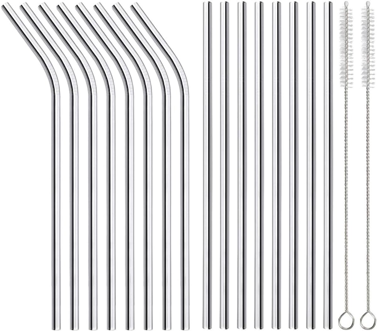 Daity 16 stuks - Rietje — Herbruikbare roestvrijstalen rietjes (8 rechte rietjes + 8 gebogen rietjes, 21,6 cm lang, inclusief 2 schoonmaakborstjes) - Geschikt voor geïsoleerde Stanley-bekers van 600 ml (20 oz)