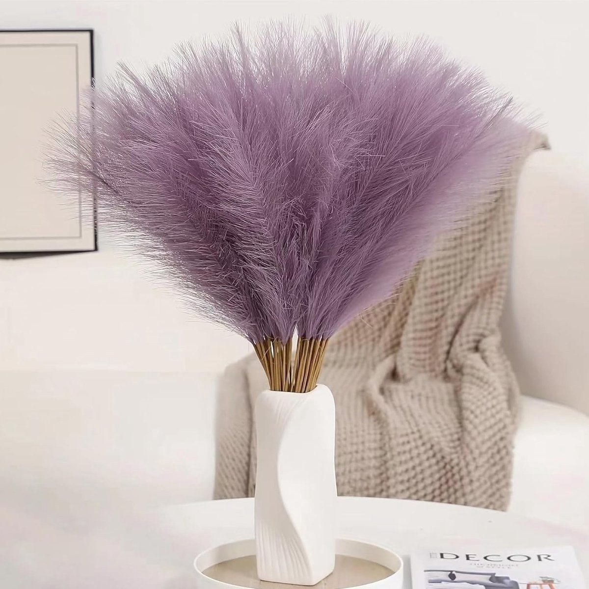 30 Stuks Nep Pampasgras 55 cm - Paarse Decoratie met Gedroogde Bloemen voor Bruiloft, Kantoor en Woonkamer