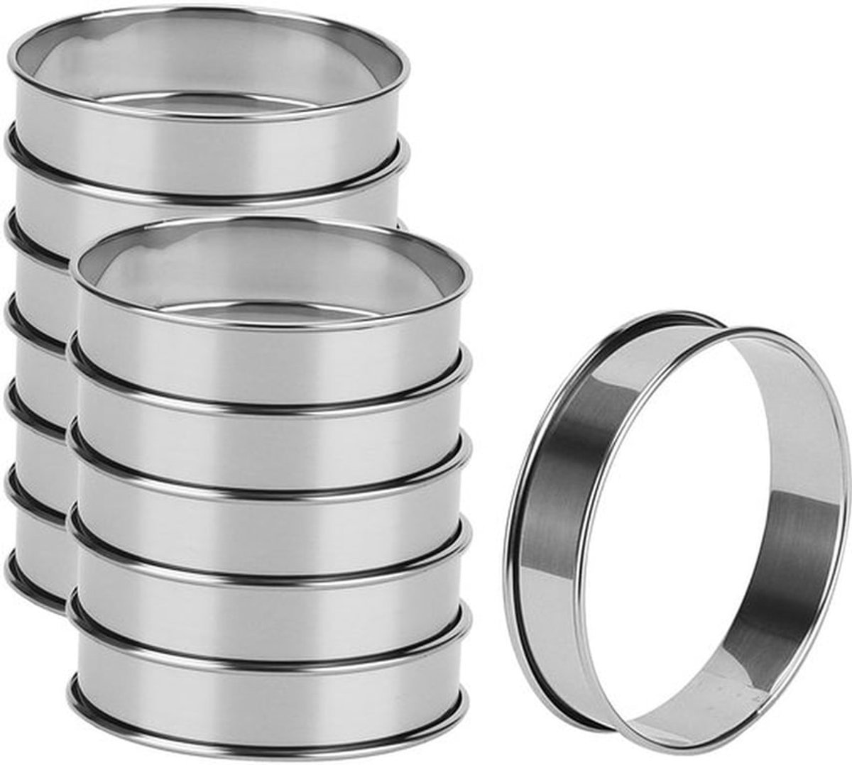 12PCS 4inch/10cm Crumpet Ringen, RVS Mousse Ringen Cake Muffin Ringen, Dubbel Gerolde Taart Ringen voor Keuken Bakken