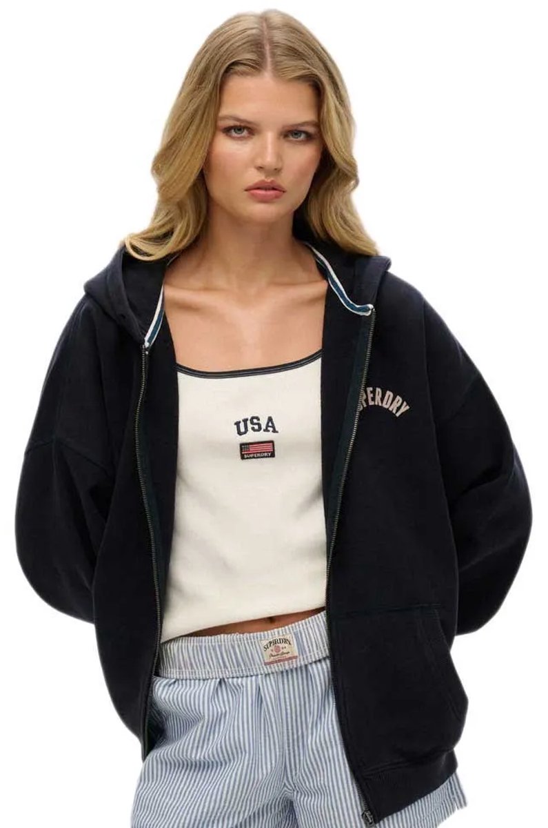 Superdry Athletic Essentials oversized hoodie met rits Dames Hoodies Marineblauw