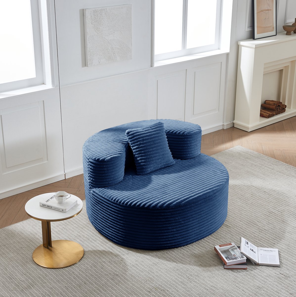 MIVRAY Zitzak 112 x 105 x 59 cm - Loungebank Met Rugleuning En Kussen - Voor Woonkamer En Slaapkamer - Ribstof Polyester Blauw