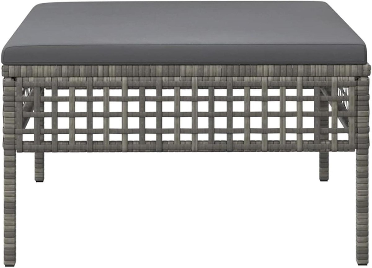 Tuinkruk met Kussen - Voetenbank Hocker - Buiten Ontspannen - Weerbestendig Polyrotan - 55 x 55 x 32 cm - Grijs