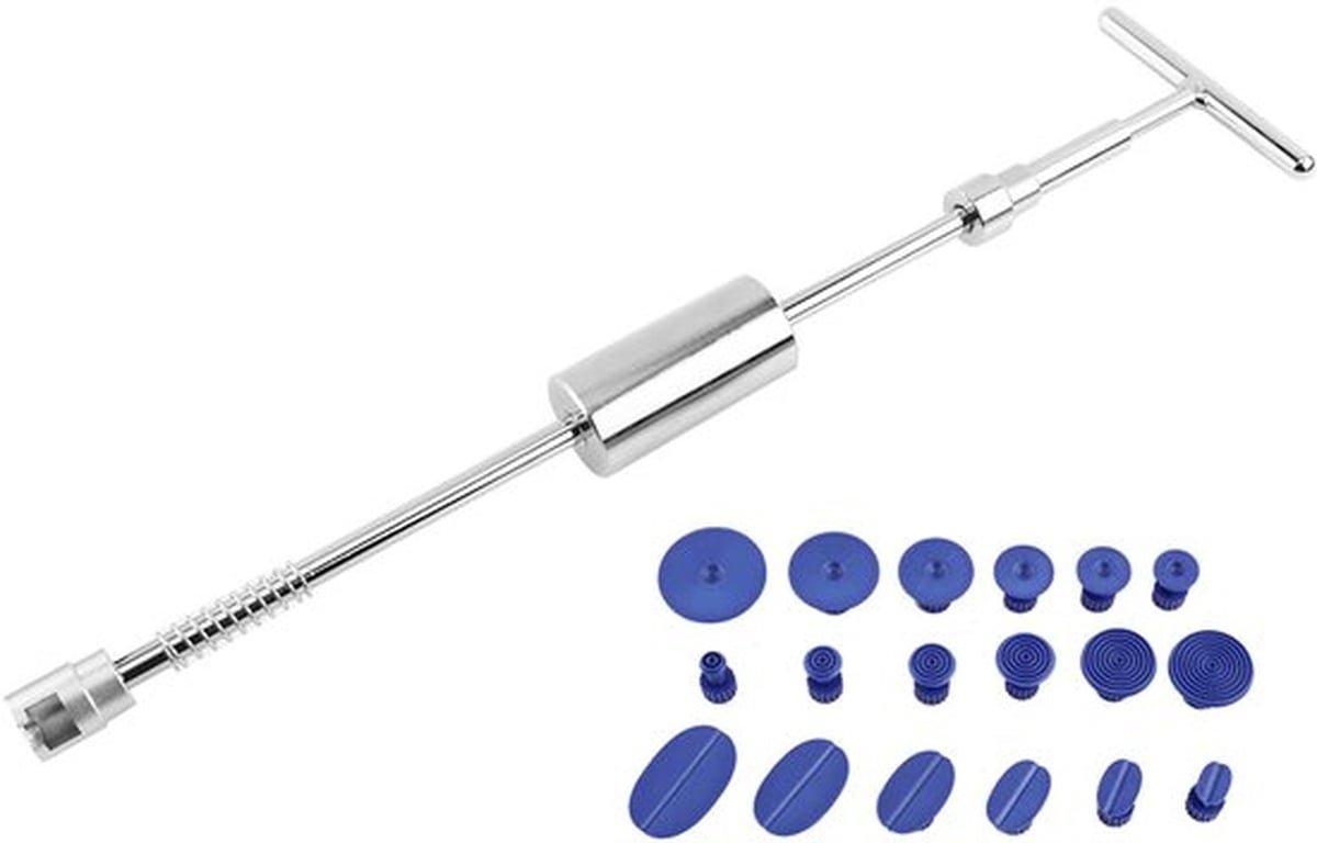 Reparatie van autolak trekker kit, gereedschapsset voor reparatie zonder verf voor carrosserie met T-bar trekker + 18 lussen voor lijm trekker.