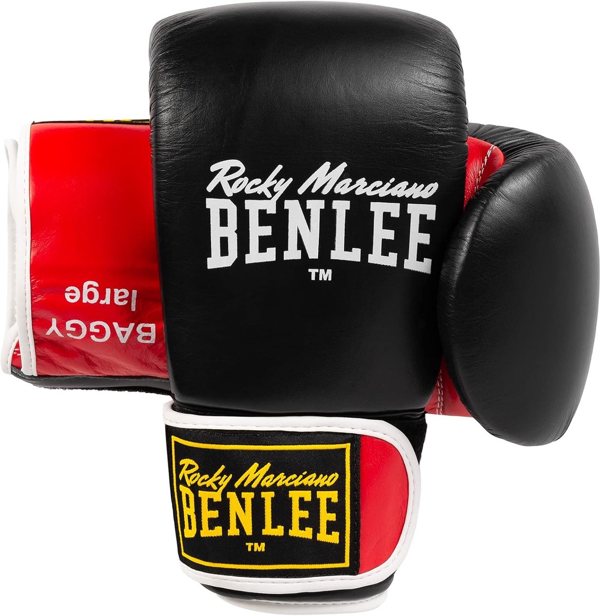 SnelShoppen - Boxhandschoenen voor Volwassenen - Benlee Rocky Marciano BAGGY Lederen Trainingshandschoenen - Maat M - Zwart/Rood - Perfect voor Bokstr