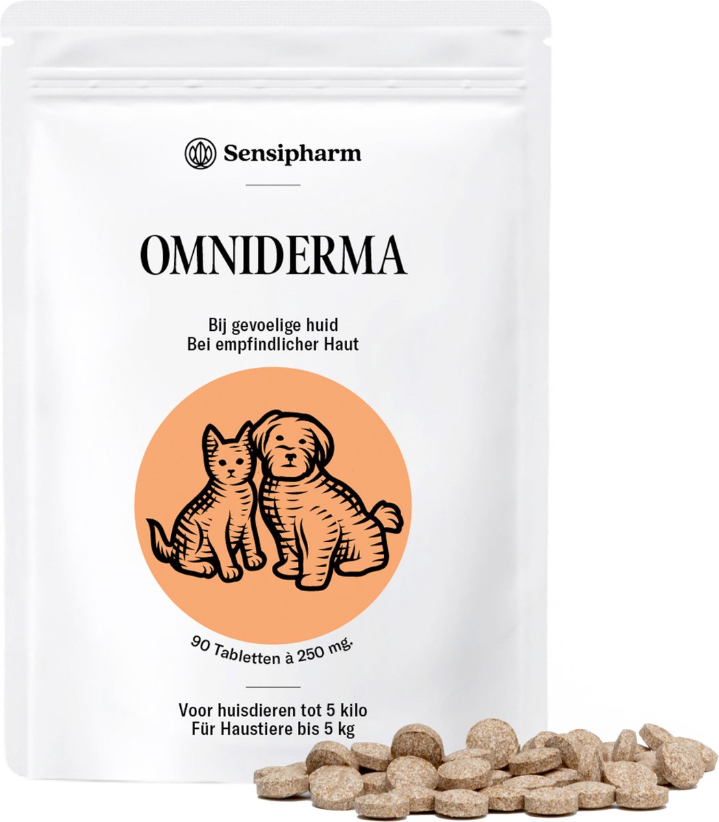 Sensipharm® Omniderma 250 mg Kat & Hond - Anti Jeuk, Eczeem & Hotspot - Huid & Vacht Supplement - 90 Tabl.