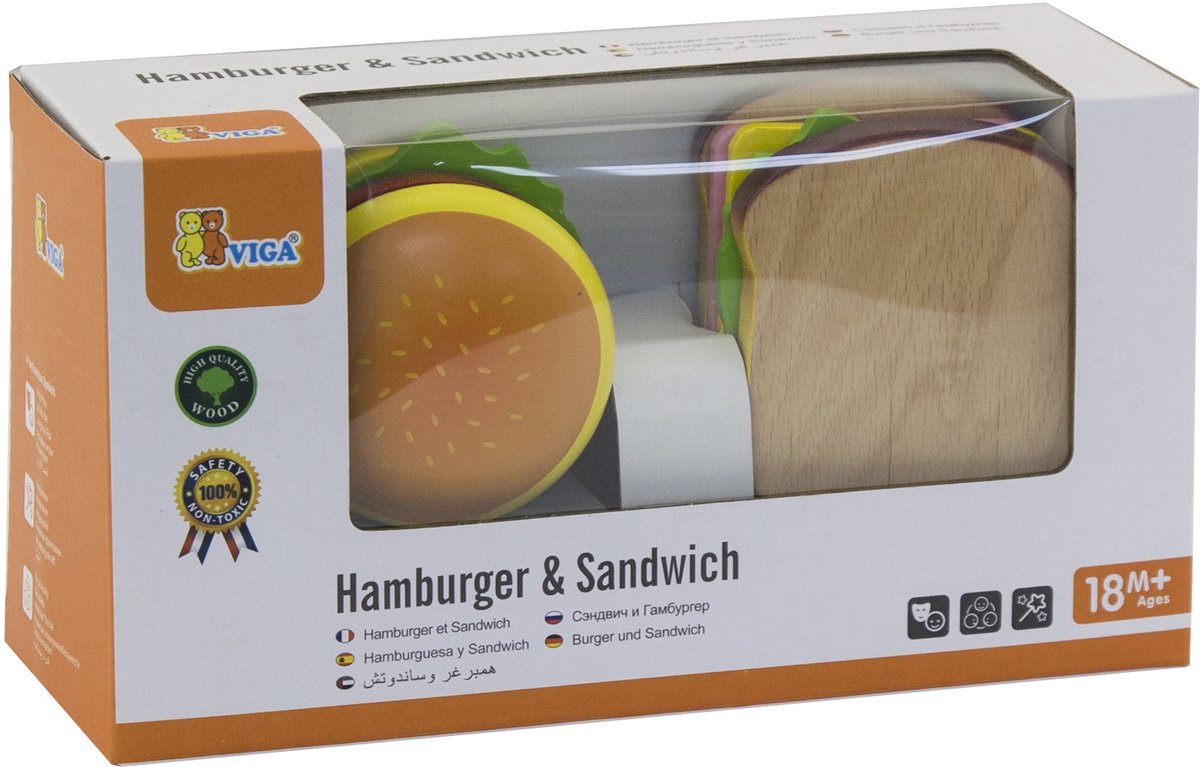 New Classic Toys Viga Toys - Speelgoedeten en -drinken - Sandwich en Hamburget Set — afbeelding 16