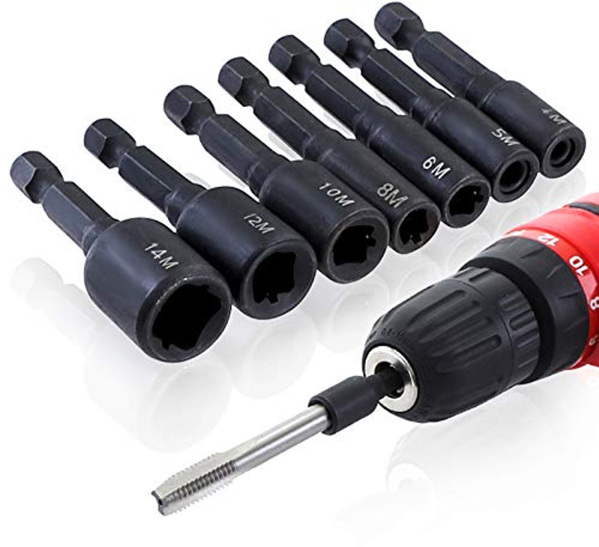 7Pcs M4-M14 Adapter Voor Tik Socket 1/4 Inch Zeshoekige Rod Machine Kraan Vierkante Draad Dirigent Adapter Voor Elektrische Boor