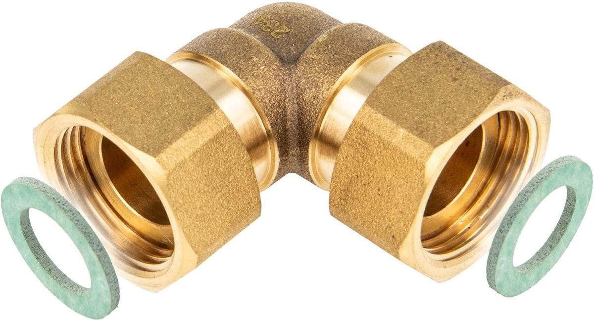 tecuro Hoek 90°, beide zijden wartelmoer 3/4 inch (vlakdichtend) - MS-blank CW617N
