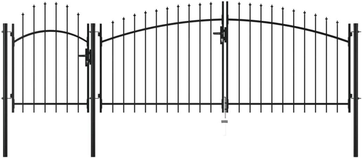 Tuinpoort voor omheining van zwart staal, enkele poort + dubbele vleugelpoort, metalen poort, stalen poort, buitenpoort 150/175/200/225 x 400 cm