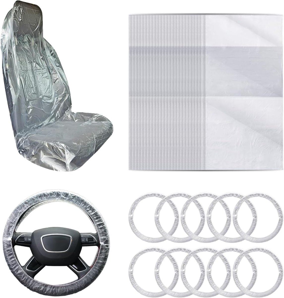 50-Pack Autostoelbeschermers Met 10 Stuurhoezen, Autostoelhoezen, Auto-Voorstoelhoezen, Stofhoes, 140 X 80 Cm, Anti-Vuile Stoelhoezen