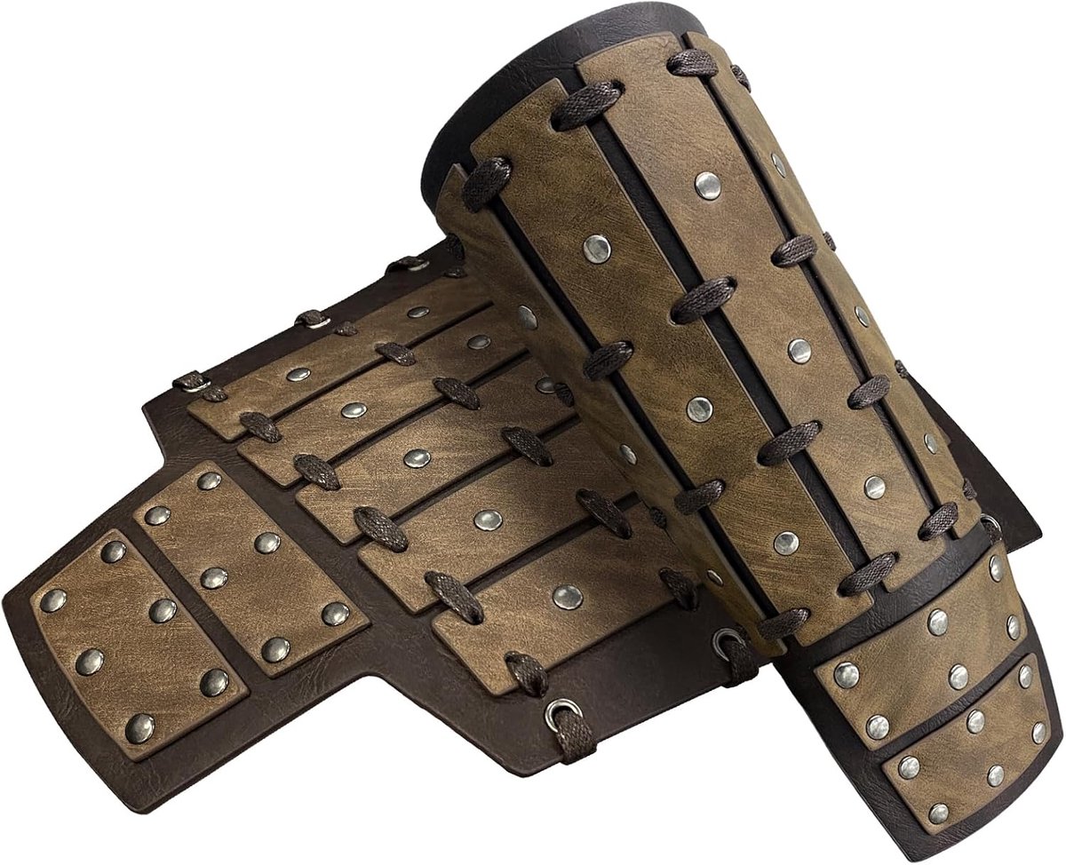 Middeleeuwse beugel van imitatieleer, Vintage huurling armbeschermers, Boogschutterhandschoenen voor Ren Faire
